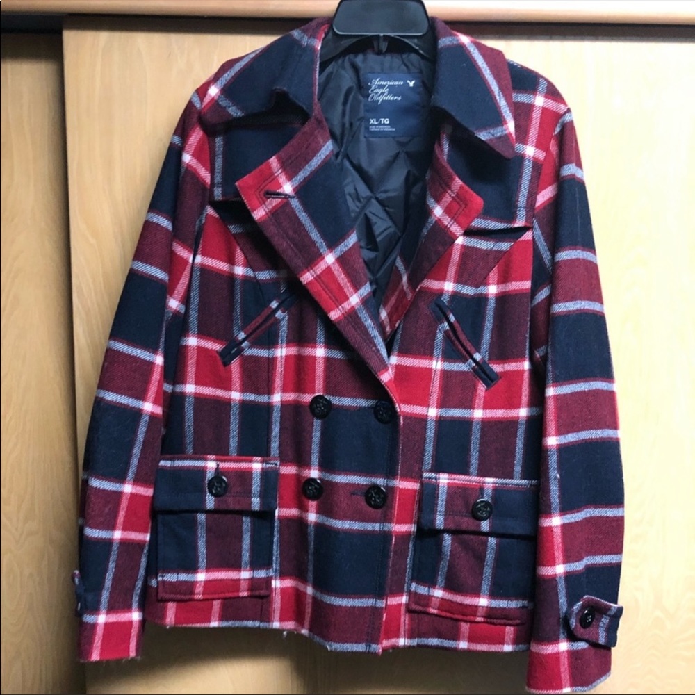 American Eagle Red and Navy Pea Coat